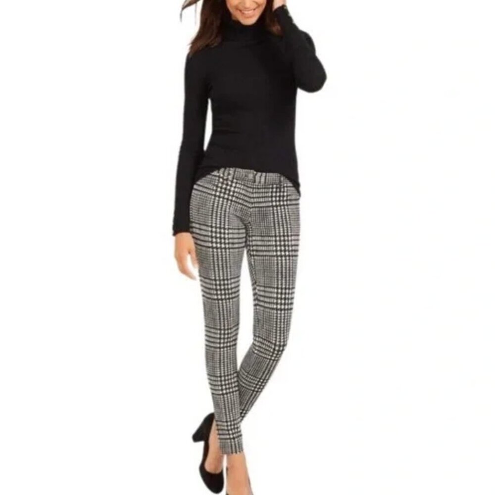 J.McLaughlin Becca Houndstooth Plaid Legging Ankle Pant SZ 8 / Ivory Brown Black